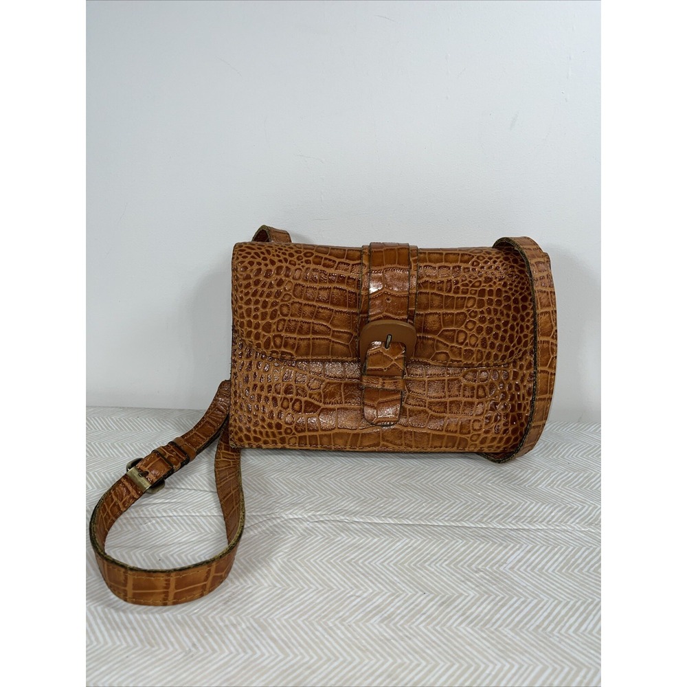 VTG PATRICIA NASH Laurentina Distressed Croc Crossbody Organizer Bag Preppy Y2K